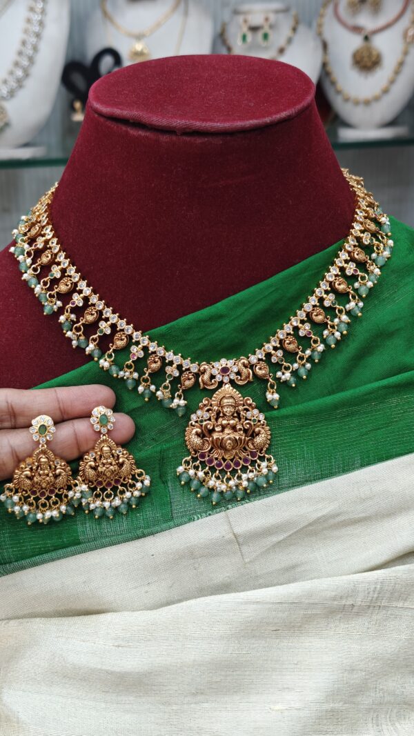 Lakshmi necklace with the mint green beads