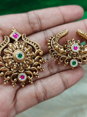 Kundan jadau sun,moon(ruby,green)