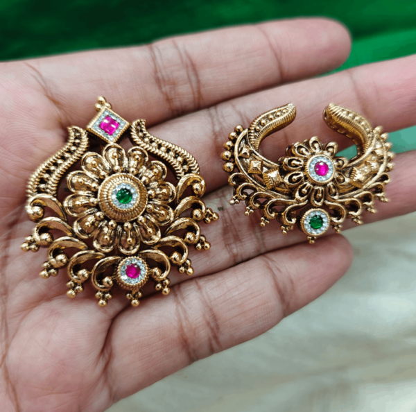Kundan jadau sun,moon(ruby,green)