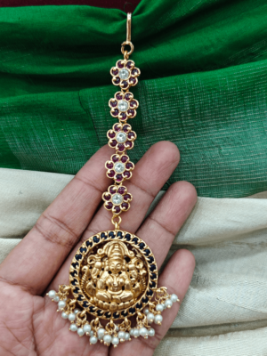 Flower lakshmi maang tikka(blue)