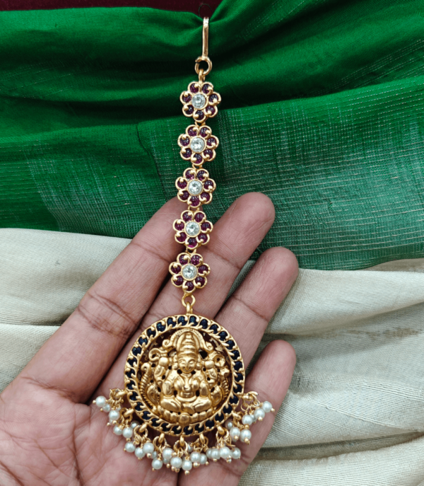 Flower lakshmi maang tikka(blue)