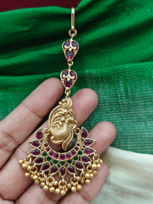 Peacock half moon maang tikka(ruby)