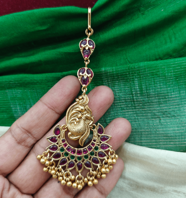 Peacock half moon maang tikka(ruby)