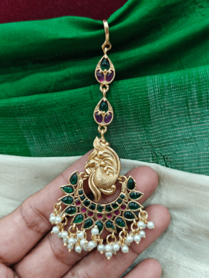 Peacock half moon maang tikka(green)