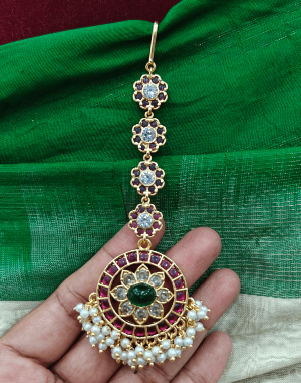 Pearl flower maang tikka