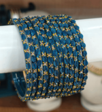 Peacock blue leaf cut glass bangles