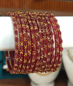 Leaf design glass bangles(mehroon)