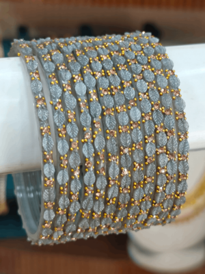 Leaf design glass bangles(grey)