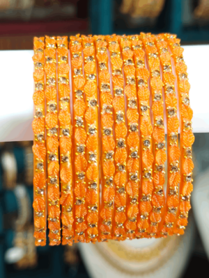 Leaf design glass bangles(haldhi)