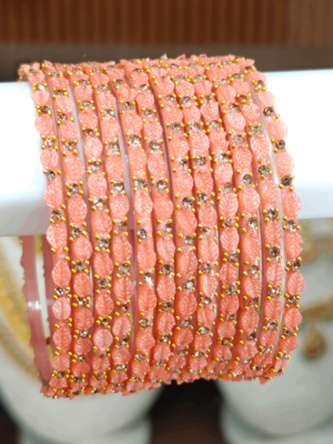Leaf design glass bangles(peeach)