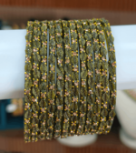 Mehandi color leaf design glass bangles
