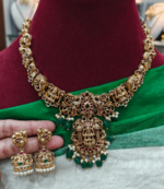Antique lakshmi necklace with green beads