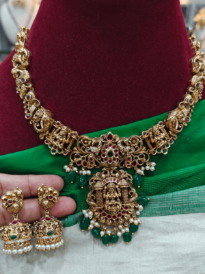 Antique lakshmi necklace with green beads