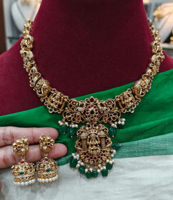 Antique lakshmi necklace with green beads