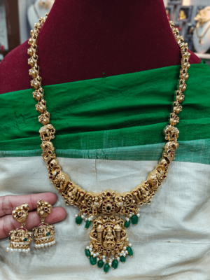 Antique lakshmi haaram with green beads