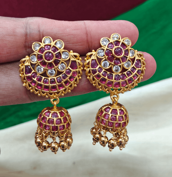 Ruby flower jhumka