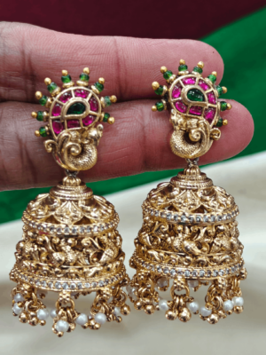 Jadau peacock jhumka