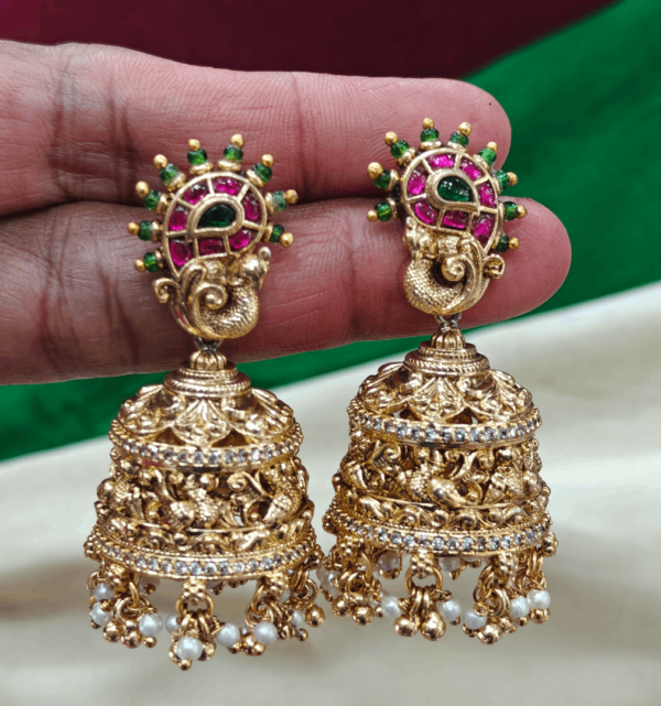 Jadau peacock jhumka