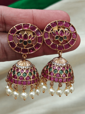 Ruby lotus jhumka