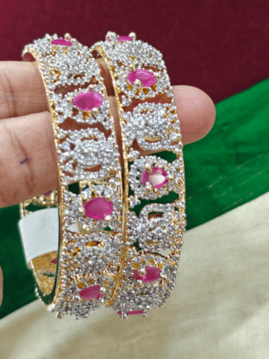 Lotus white and ruby stone bangles