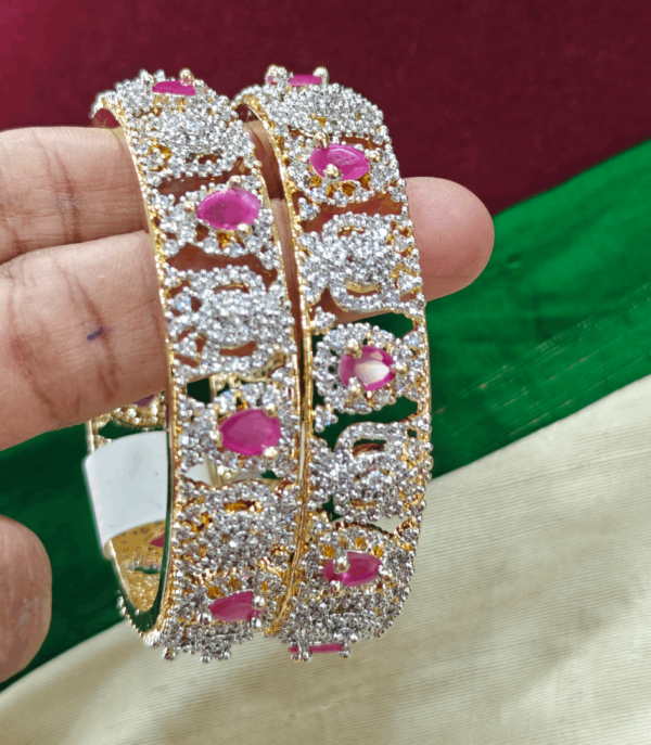 Lotus white and ruby stone bangles