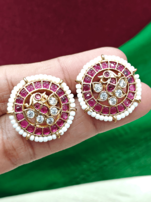 Pearl ruby peacock stud