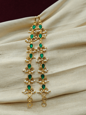 Jadau green stone ear chain
