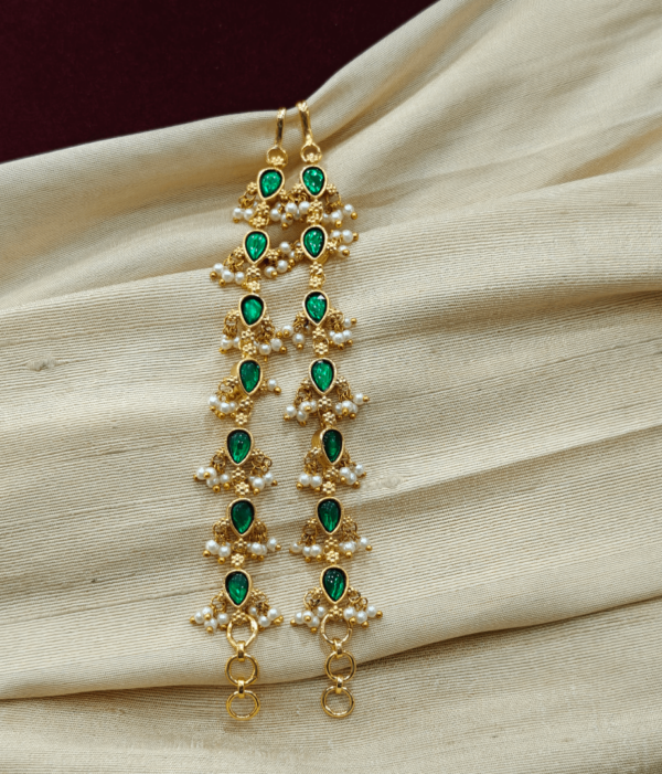 Jadau green stone ear chain