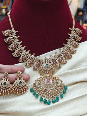Mango peacock necklace with elephant pendant