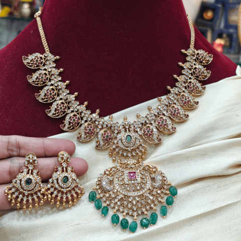 Mango peacock necklace with elephant pendant