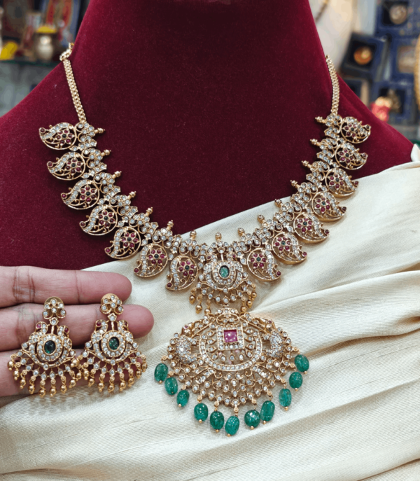 Mango peacock necklace with elephant pendant