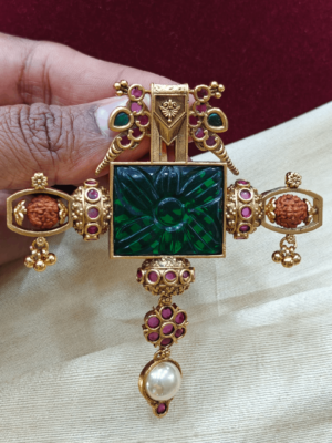 Carved stone rudraksha parrot pendant