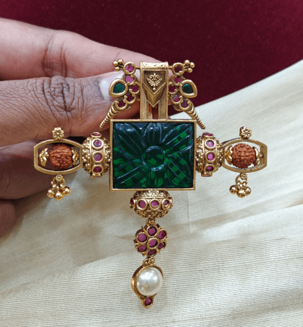 Carved stone rudraksha parrot pendant