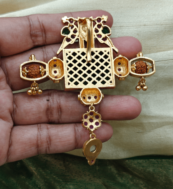 Carved stone rudraksha parrot pendant