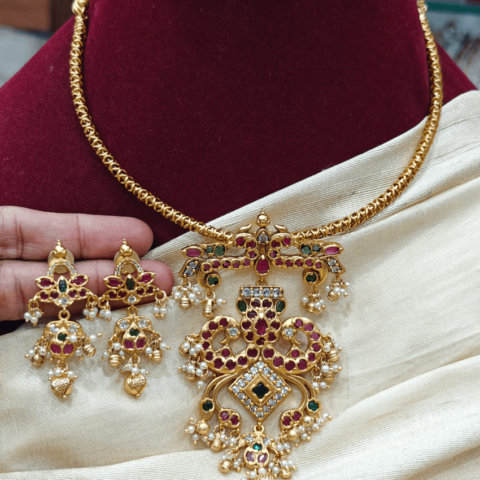 Double peacock statement kanti necklace