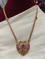 Impon gandaberunda pendant with double line lotus(ruby,green)