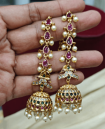 Peacock jhumka with pearl ear chain