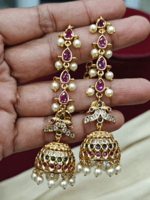 Peacock jhumka with pearl ear chain