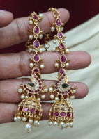 Swan jhumka (kundan ,ruby)drop earchain