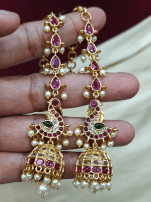 Swan jhumka (kundan ,ruby)drop earchain