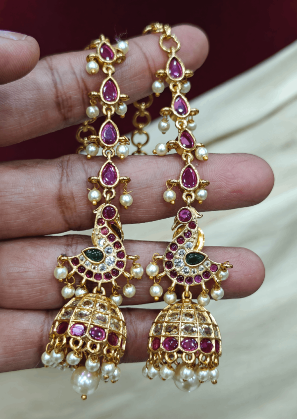 Swan jhumka (kundan ,ruby)drop earchain